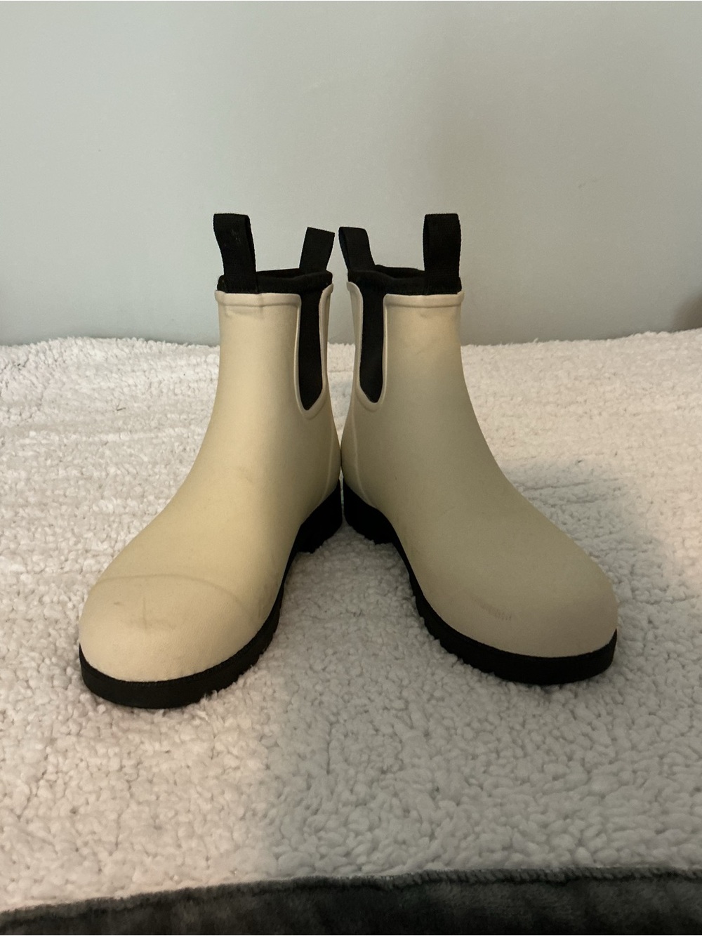 Quince Cream and Black Chelsea Rain Boots